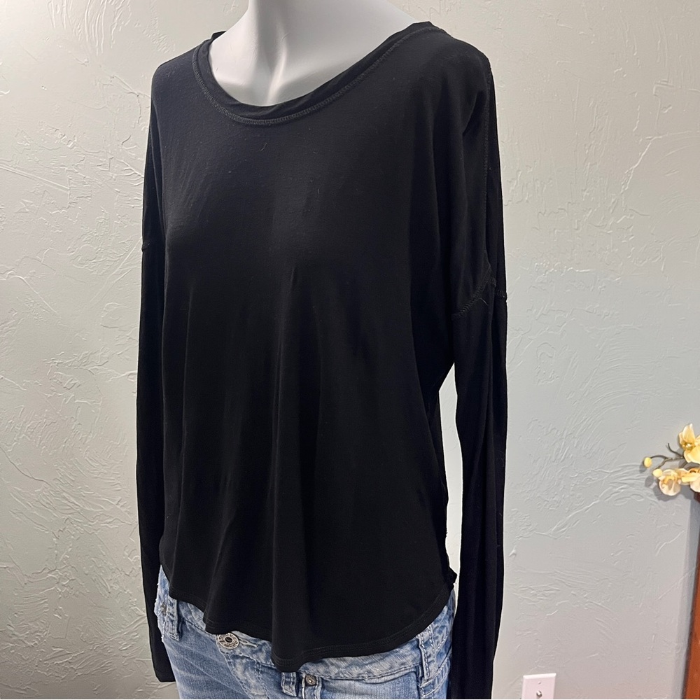 Eileen Fisher Classic Black Long Sleeve‎ Tee Shirt Blouse size pp petite 2-4